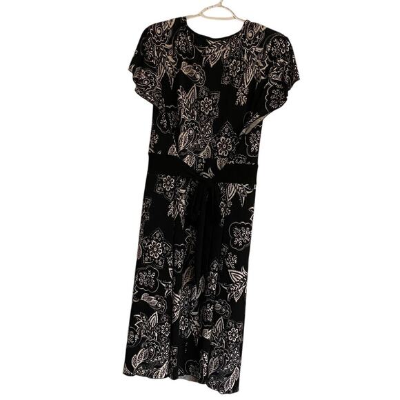Hourglass Black Floral Dress Deep V-Neck Sz 18/20 Y2K Dramatic Waist Detail - Picture 4 of 7